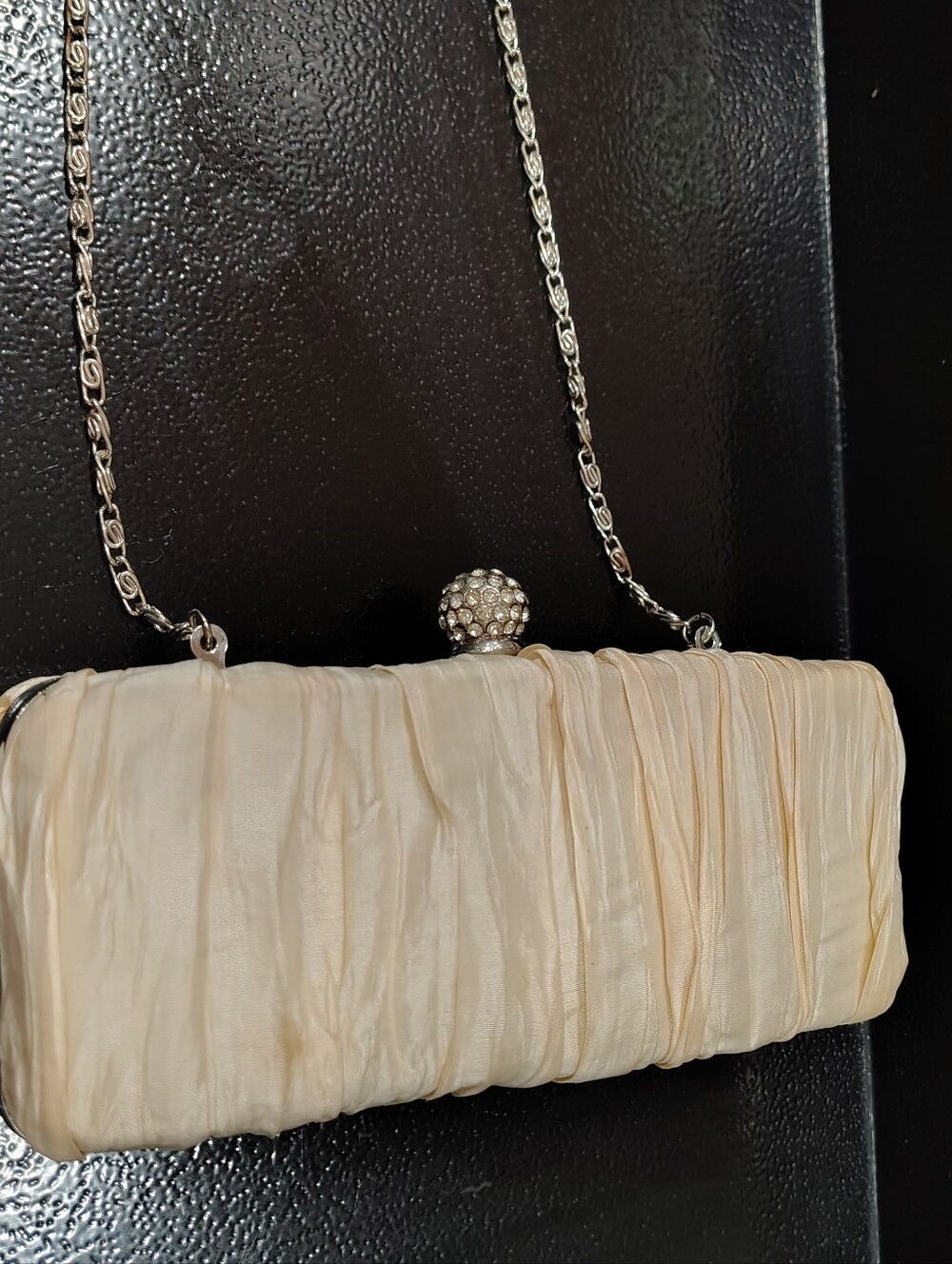 Y2K Jessica McClintock VTG Ivory Evening Bag, Rhinestone Clasp Clutch Crossbody